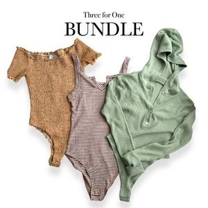 BUNDLE DEAL: Three Muted Tone Casual Bodysuits V-neck & Off The Shoulder - Small